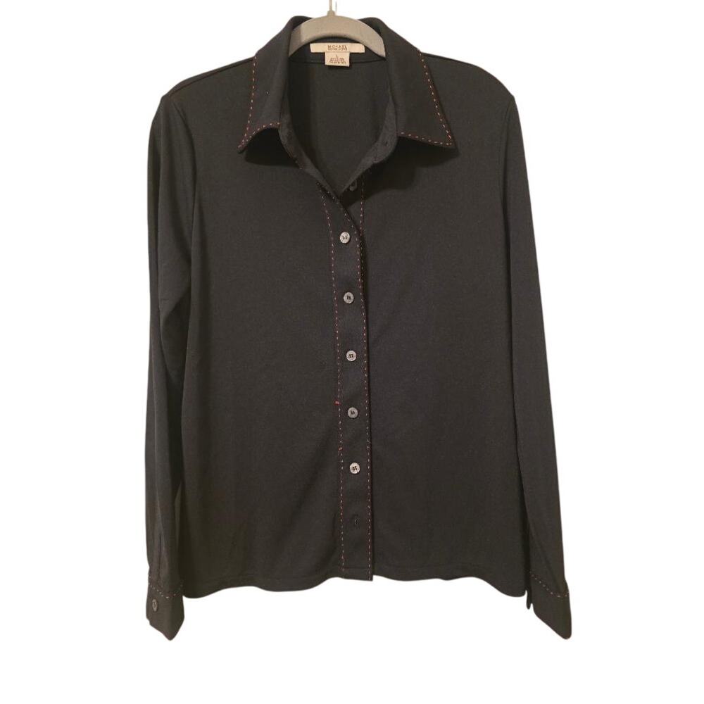 MICHAEL Michael Kors Black Red Stitch Button Down Blouse L Y2K Designer